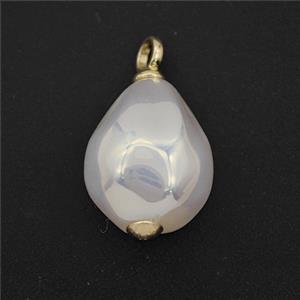 White Pearlized Plastic Pendant Freeform, approx 14-18mm