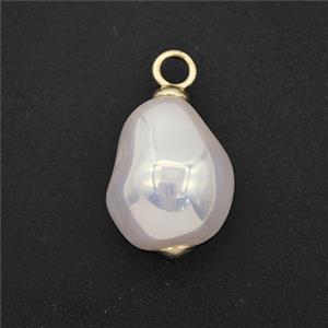 White Pearlized Plastic Pendant Freeform, approx 13-16mm