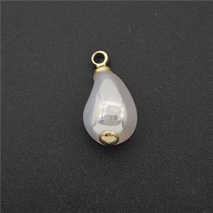 White Pearlized Plastic Pendant Teardrop, approx 8-12mm