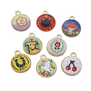 Alloy Coin Pendant Painted Gold Plated Mixed, approx 15mm