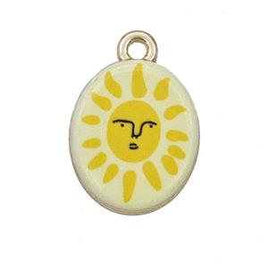 Alloy Oval Pendant Sun Painted Gold Plated, approx 14-17mm