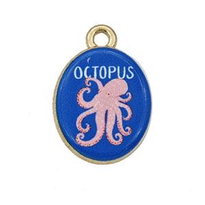 Alloy Oval Pendant Octopus Painted Gold Plated, approx 14-17mm