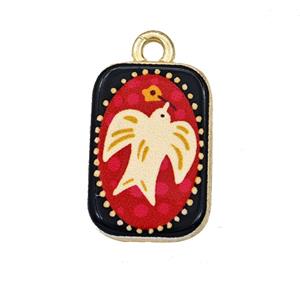 Alloy Rectangle Pendant Birds Painted Gold Plated, approx 11-17mm