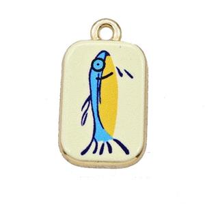 Alloy Rectangle Pendant Fish Painted Gold Plated, approx 11-17mm
