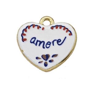 Alloy Heart Pendant Amore Painted Gold Plated, approx 15-18mm