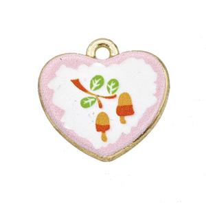 Alloy Heart Pendant Flower Painted Gold Plated, approx 15-18mm