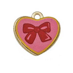 Alloy Heart Pendant Bowknot Painted Gold Plated, approx 15-18mm