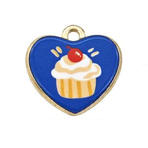 Alloy Heart Pendant Cake Painted Gold Plated, approx 15-18mm