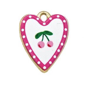 Alloy Heart Pendant Cherry Painted Gold Plated, approx 15-18mm
