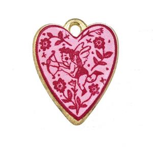 Alloy Heart Pendant Cupid Painted Gold Plated, approx 15-18mm