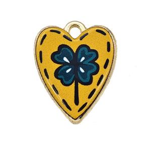 Alloy Heart Pendant Flower Painted Gold Plated, approx 15-18mm