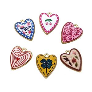 Alloy Heart Pendant Painted Gold Plated Mixed, approx 15-18mm