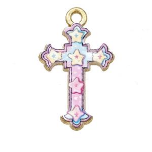 Alloy Cross Pendant Star Painted Gold Plated, approx 15-21mm