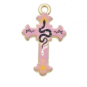 Alloy Cross Pendant Snake Painted Gold Plated, approx 15-21mm