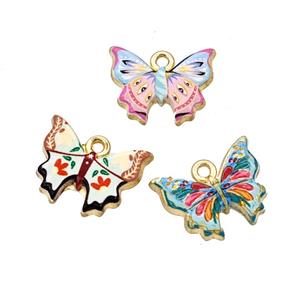 Alloy Butterfly Pendant Painted Gold Plated Mixed, approx 15-19mm