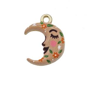 Alloy Moon Pendant Face Painted Gold Plated, approx 14-16mm