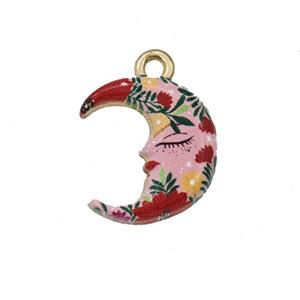 Alloy Moon Pendant Face Painted Gold Plated, approx 14-16mm