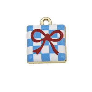 Alloy Square Giftbox Pendant Painted Gold Plated, approx 15mm