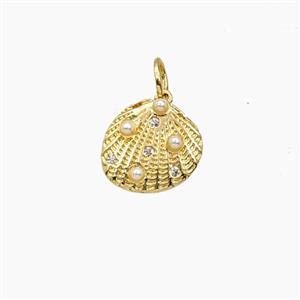 Copper Scallop Shell Pendant Pave zirconia Resin Gold Plated, approx 11mm
