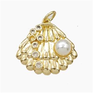 Copper Scallop Shell Pendant Pave zirconia Resin Gold Plated, approx 16-19mm