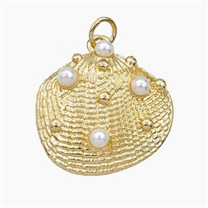 Copper Scallop Shell Pendant Pave zirconia Resin Gold Plated, approx 21mm