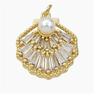Copper Scallop Shell Pendant Pave zirconia Resin Gold Plated, approx 21-23mm