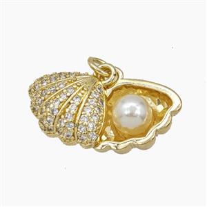 Copper Scallop Shell Pendant Pave zirconia Resin Gold Plated, approx 14mm