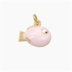 Copper Fish Pendant Pink Enamel Gold Plated, approx 9-14mm