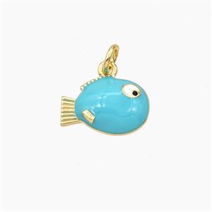 Copper Fish Pendant Teal Enamel Gold Plated, approx 9-14mm