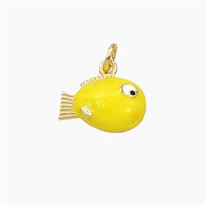 Copper Fish Pendant Yellow Enamel Gold Plated, approx 9-14mm