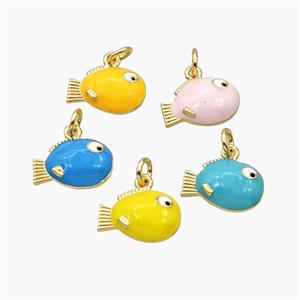 Copper Fish Pendant Enamel Gold Plated Mixed Color, approx 9-14mm