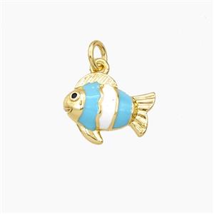 Copper Fish Pendant Blue Enamel Gold Plated, approx 11-14mm