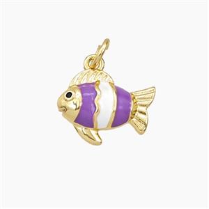 Copper Fish Pendant Purple Enamel Gold Plated, approx 11-14mm