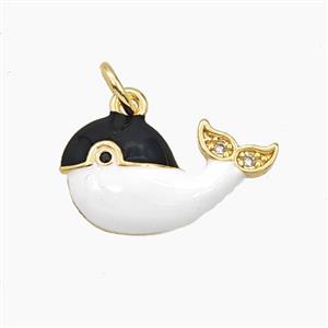 Copper Dolphin Pendant Black White Enamel Gold Plated, approx 10-18mm