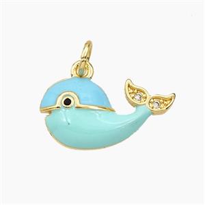 Copper Dolphin Pendant Blue Teal Enamel Gold Plated, approx 10-18mm