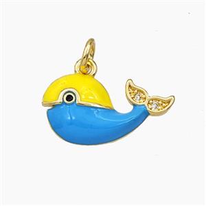 Copper Dolphin Pendant Yellow Blue Enamel Gold Plated, approx 10-18mm