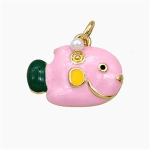 Copper Fish Pendant Pink Enamel Gold Plated, approx 11-17mm