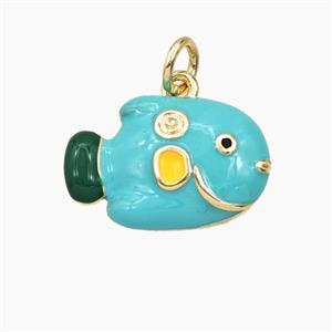 Copper Fish Pendant Green Enamel Gold Plated, approx 11-17mm