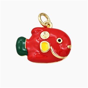 Copper Fish Pendant Red Enamel Gold Plated, approx 11-17mm