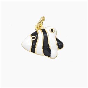 Copper Fish Pendant Black White Enamel Gold Plated, approx 12-15mm