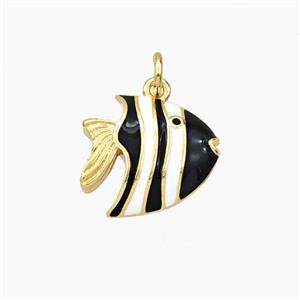 Copper Fish Pendant Black White Enamel Gold Plated, approx 14-15mm