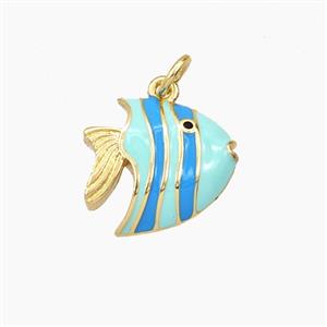 Copper Fish Pendant Teal Blue Enamel Gold Plated, approx 14-15mm