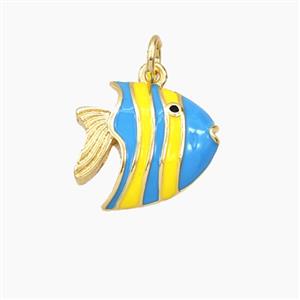 Copper Fish Pendant Blue Yellow Enamel Gold Plated, approx 14-15mm