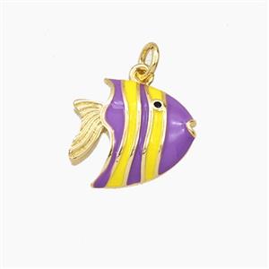 Copper Fish Pendant Purple Yellow Enamel Gold Plated, approx 14-15mm
