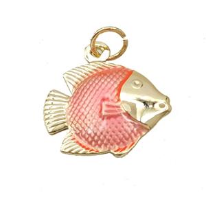 Copper Fish Pendant Red Painted Gold Plated, approx 14-17mm