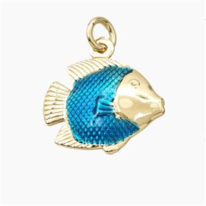 Copper Fish Pendant Blue Painted Gold Plated, approx 14-17mm
