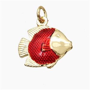 Copper Fish Pendant Red Painted Gold Plated, approx 14-17mm