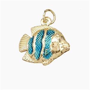 Copper Fish Pendant Blue Painted Gold Plated, approx 14-17mm