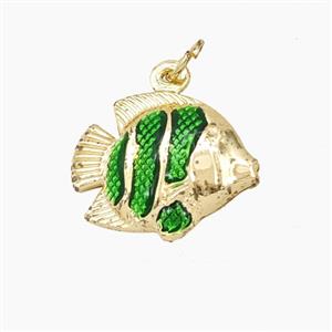 Copper Fish Pendant Green Painted Gold Plated, approx 14-17mm