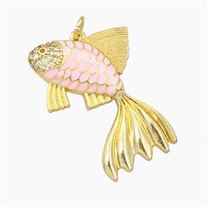 Copper Fish Pendant Pink Enamel Gold Plated, approx 30mm